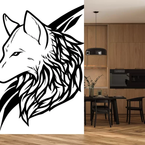 Sticker tribale - hoofd van de wilde wolf tattoo stencil ontwerp