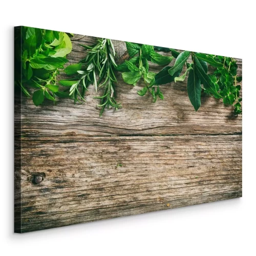 Canvas Verschillende kruiden op een houten achtergrond