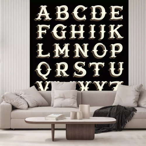 Sticker Sierlijk wit alfabet op een zwarte achtergrond