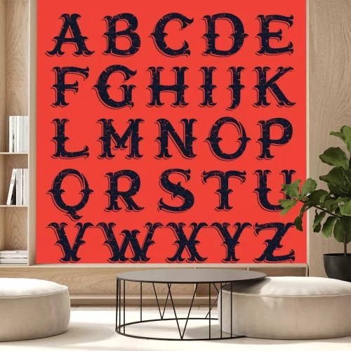 Sticker Zwart alfabet op een rode achtergrond