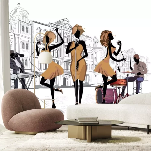 Sticker Straatmuzikanten in de straat van de grote stad.