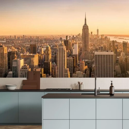 Fotobehang De skyline van New York City bij zonsondergang