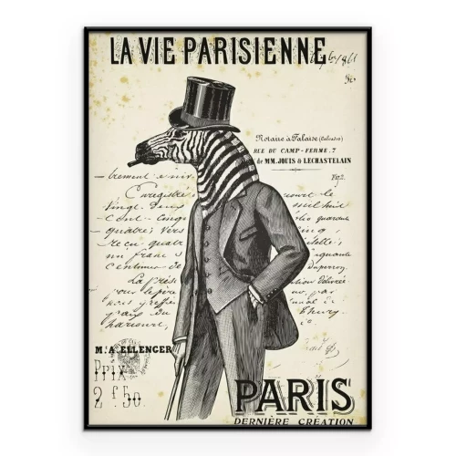 Poster Zebra in een elegante retro outfit