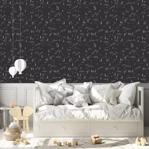 Behang Bergen zwart en wit minimaal
