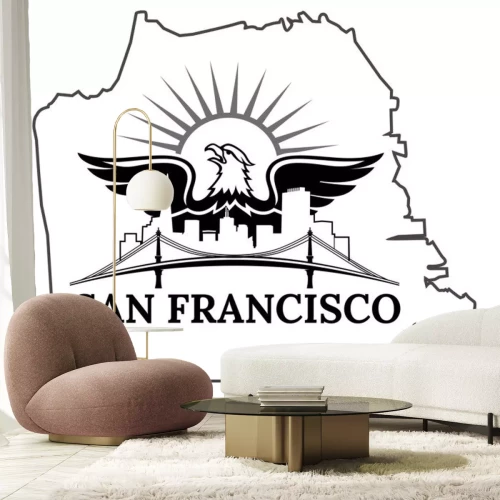 Sticker San Francisco kaart. Californië. San Francisco. VERENIGDE STATEN VAN AMERIKA. Oakland Bay Bridge. San Francisco-Oakland Bay Bridge. San Francisco Business Center