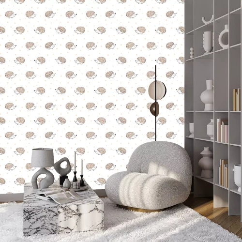 Behang Egels en stippen op een witte achtergrond