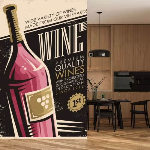 Sticker Wijn retro poster ontwerp met rode wijn fles op oud papier achtergrond