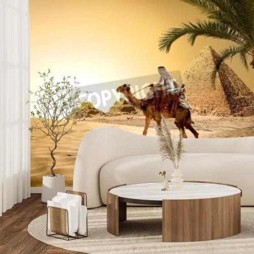 Fotobehang Egyptische woestijn en piramide