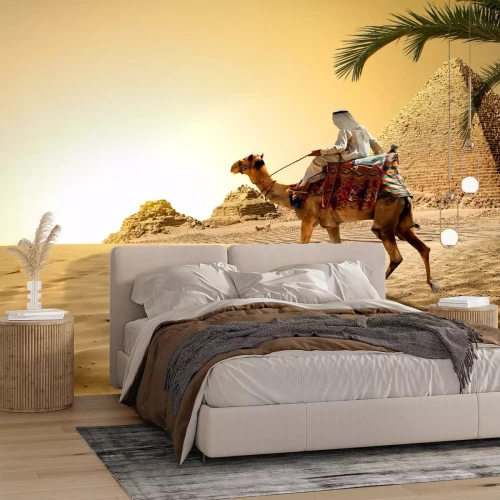 Fotobehang Egyptische woestijn en piramide