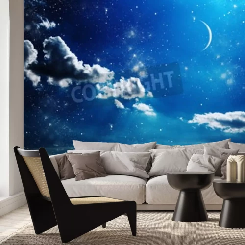 Fotobehang Nachtelijke hemel met maan en sterren