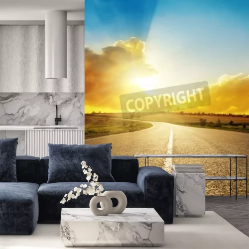 Fotobehang Zonsopgang en een straat