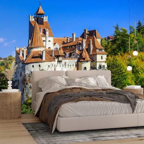 Fotobehang Brasov, Transylvania. Roemenië. Het middeleeuwse kasteel van Bran, bekend van de mythe van Dracula.