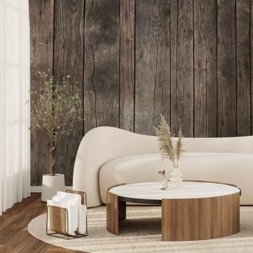 Fotobehang Antieke kromgetrokken planken