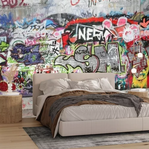 Fotobehang Muur beschilderd met graffiti