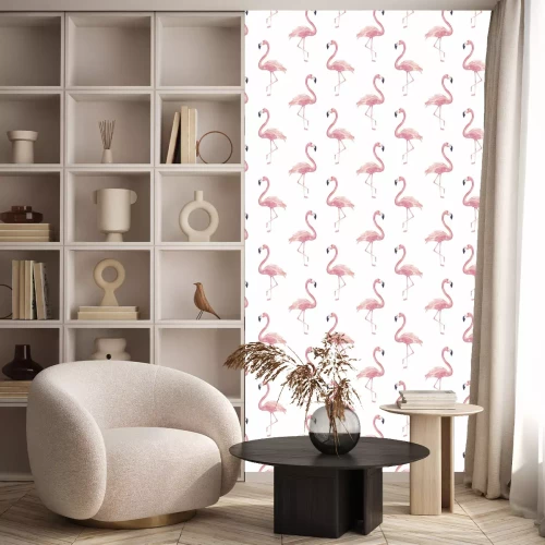 Behang Roze flamingo's op een witte achtergrond