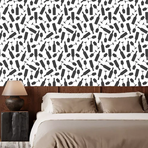 Behang Naadloos patroon - glas wijn en een fles