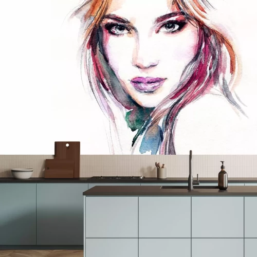 Sticker Portret van de vrouw. Mode-illustratie. schilderen van de waterverf