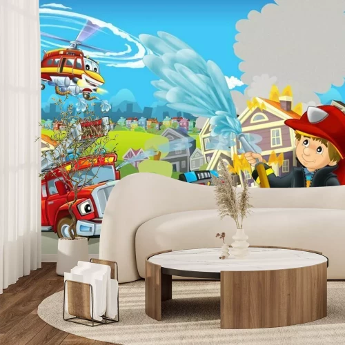 Fotobehang Hulpverleningsvoertuigen in cartoonstijl