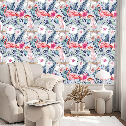 Behang orchidee hibiscus flamingo papegaai patroon van licht