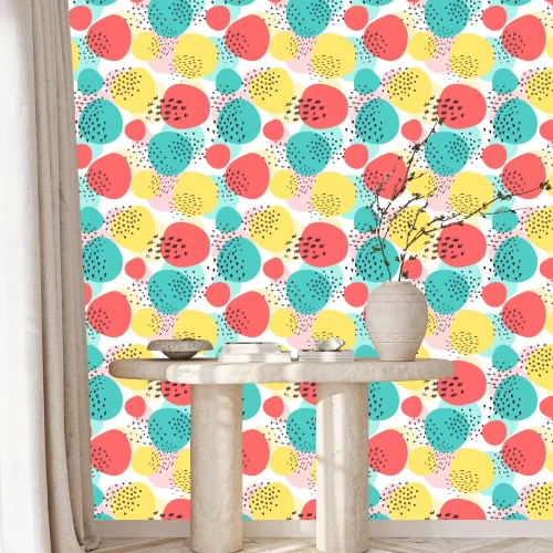 Behang Veelkleurig patroon met grote stippen