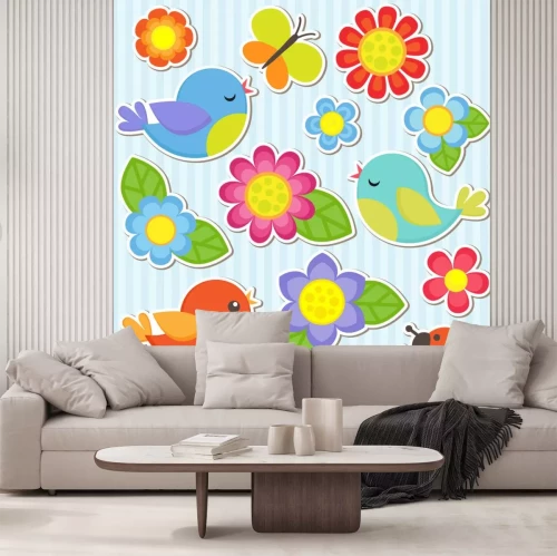 Sticker Set van bloemen en vogels