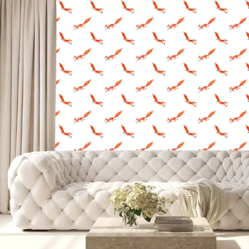 Behang Rennende slimme vossen op witte achtergrond