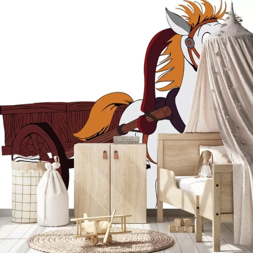 Sticker Een paard vastgebonden aan een tweewielige wagen