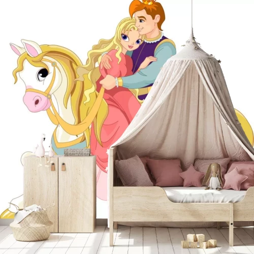 Sticker Prins en prinses op een wit paard