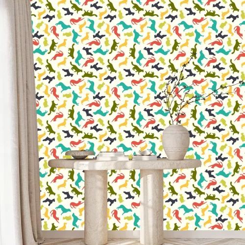 Behang Gekleurde silhouetten van honden
