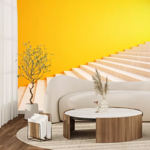 Sticker Lege gele muur en trappen