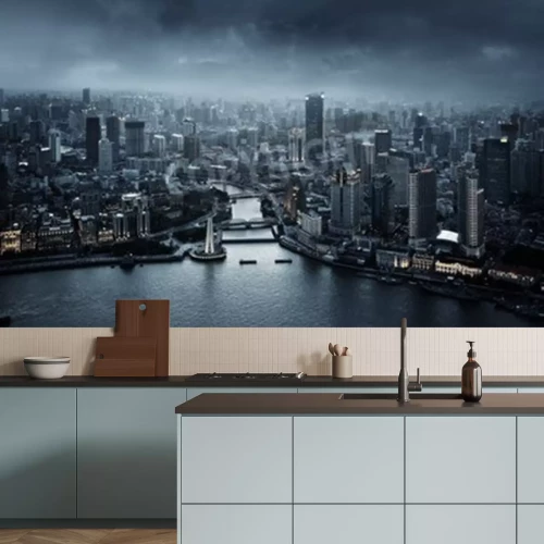 Fotobehang Skyline van de stad bij nacht