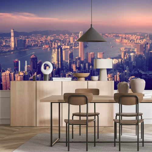 Fotobehang Roze skyline van de stad