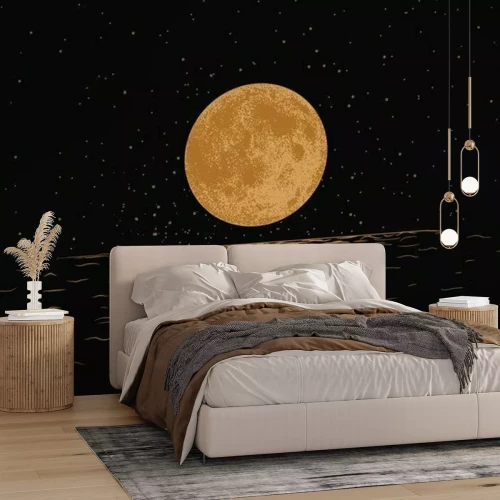 Fotobehang Maan boven de zee met weerkaatsend licht in het water