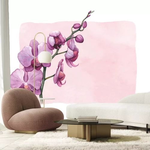 Sticker Aquarel orchideeënbloemen op een roze achtergrond