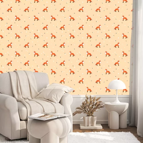 Behang Kleine vosjes op een gestippelde achtergrond
