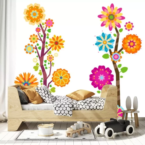 Sticker Twee veelkleurige bloemen moderne illustraties