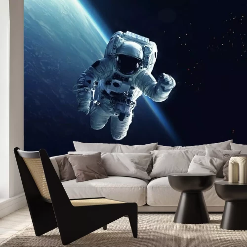 Sticker Kosmonaut met de aarde op de achtergrond