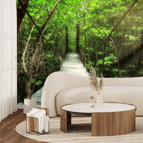 Fotobehang Hangbrug in het bos