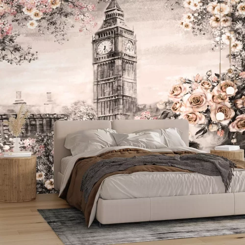 Fotobehang Retro sepia-illustratie van Londen