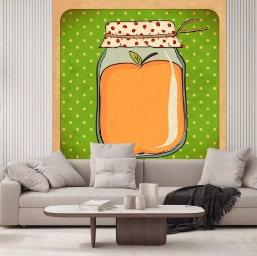 Sticker Illustratie van een grote perzik in een pot