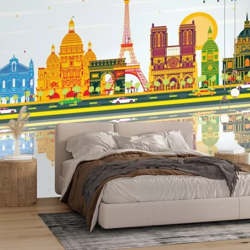 Sticker De Horizon van Parijs met Color Gebouwen, Blauwe Hemel en Reflections.