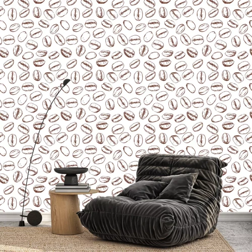 Behang Koffieboon patroon met inbegrip van naadloze op een witte achtergrond, Vector illustraties