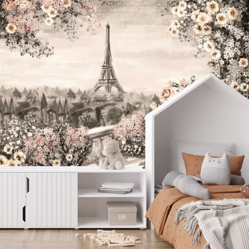 Fotobehang Een rozenboeket op een terras in Parijs