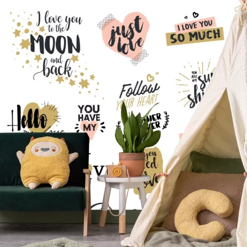 Sticker Decoratieve inscripties rond het thema liefde