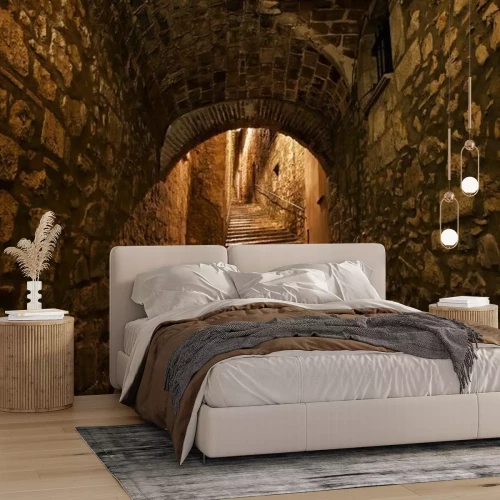 Fotobehang Straat in de oude binnenstad van Girona by Night in Catalonië, Spanje