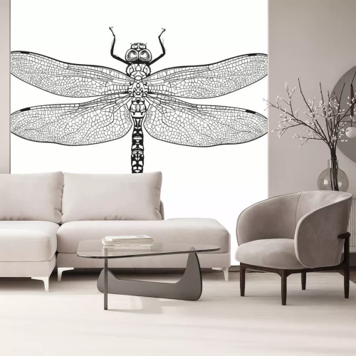 Sticker Zwart-wit realistische libel tekenen