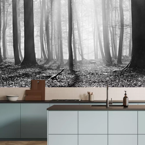 Fotobehang Zwart-wit bos zonder bladeren