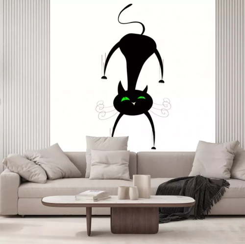 Sticker grappige zwarte kat illustratie