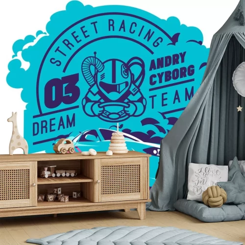 Sticker Blauwe race-afbeelding met sportwagen