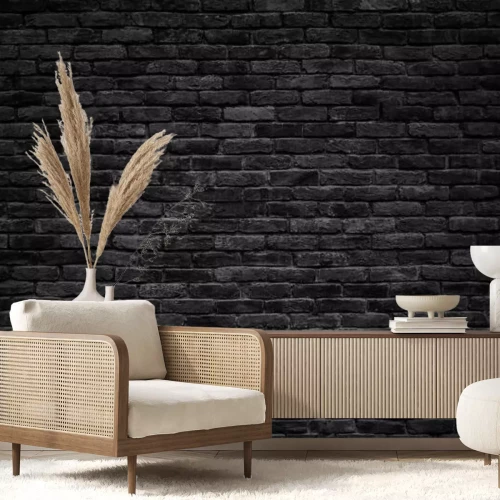 Fotobehang Zwarte bakstenen muur